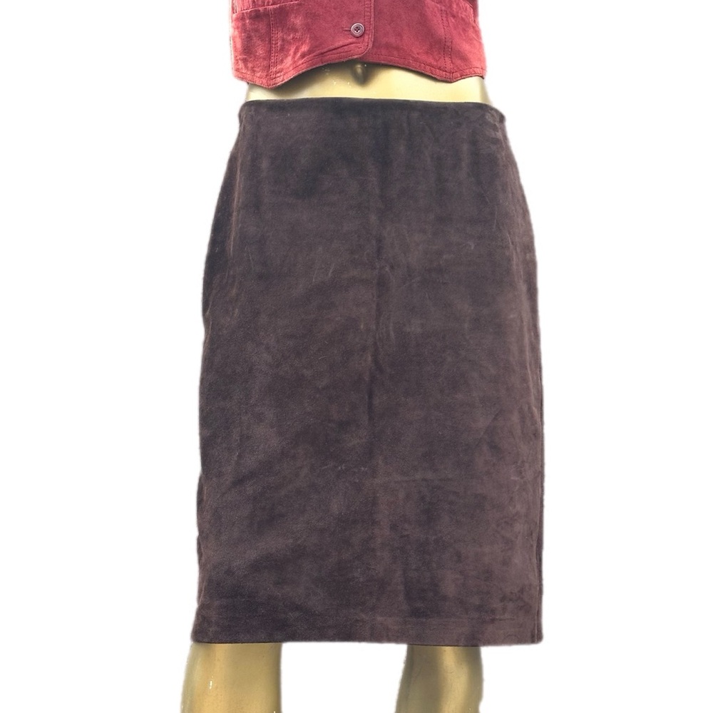 Vintage Y2K (2003) GAP Chocolate Brown Suede Leather Knee-Length Skirt Size 6